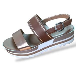 NERO GIARDINI MADE IN ITALY Genuine Leather Platform Sandals Rose Gold Strap 9